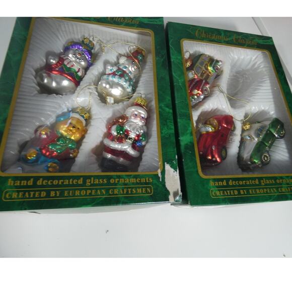 Vintage Christmas Classics Hand Decorated Glass Ornaments Snowman Cars - Picture 4 of 5